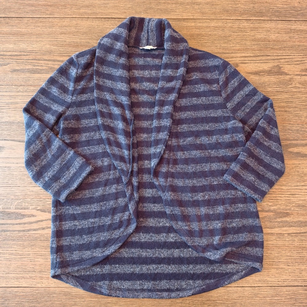 Loft Outlet Striped Open Front Cardigan Navy Grey Shawl Collar Size M